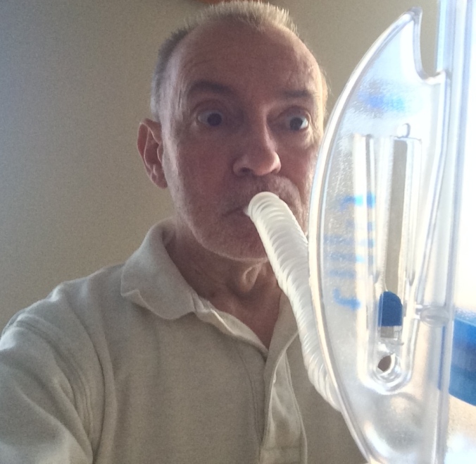 Here I am demonstrating the incentive spirometer