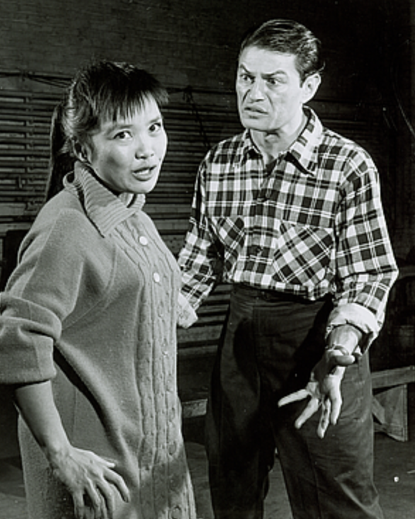 In rehearsal are Pat Suzuki as Linda Low and Larry Storch who was originally cast as Sammy Fong before the part was given to Larry Blyden